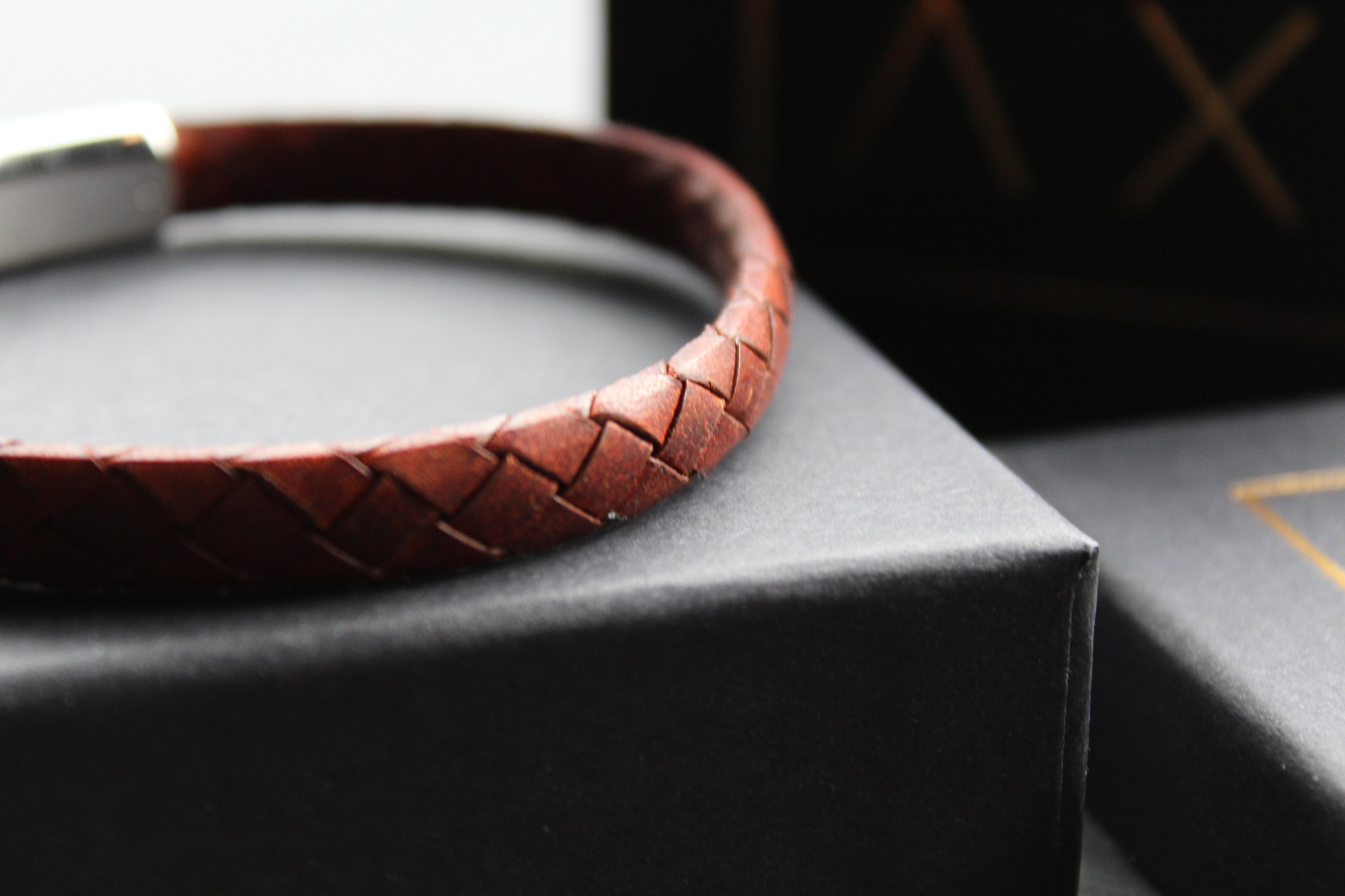 Dark Brown Leather Bracelet Matte & Polished Steel Clasp