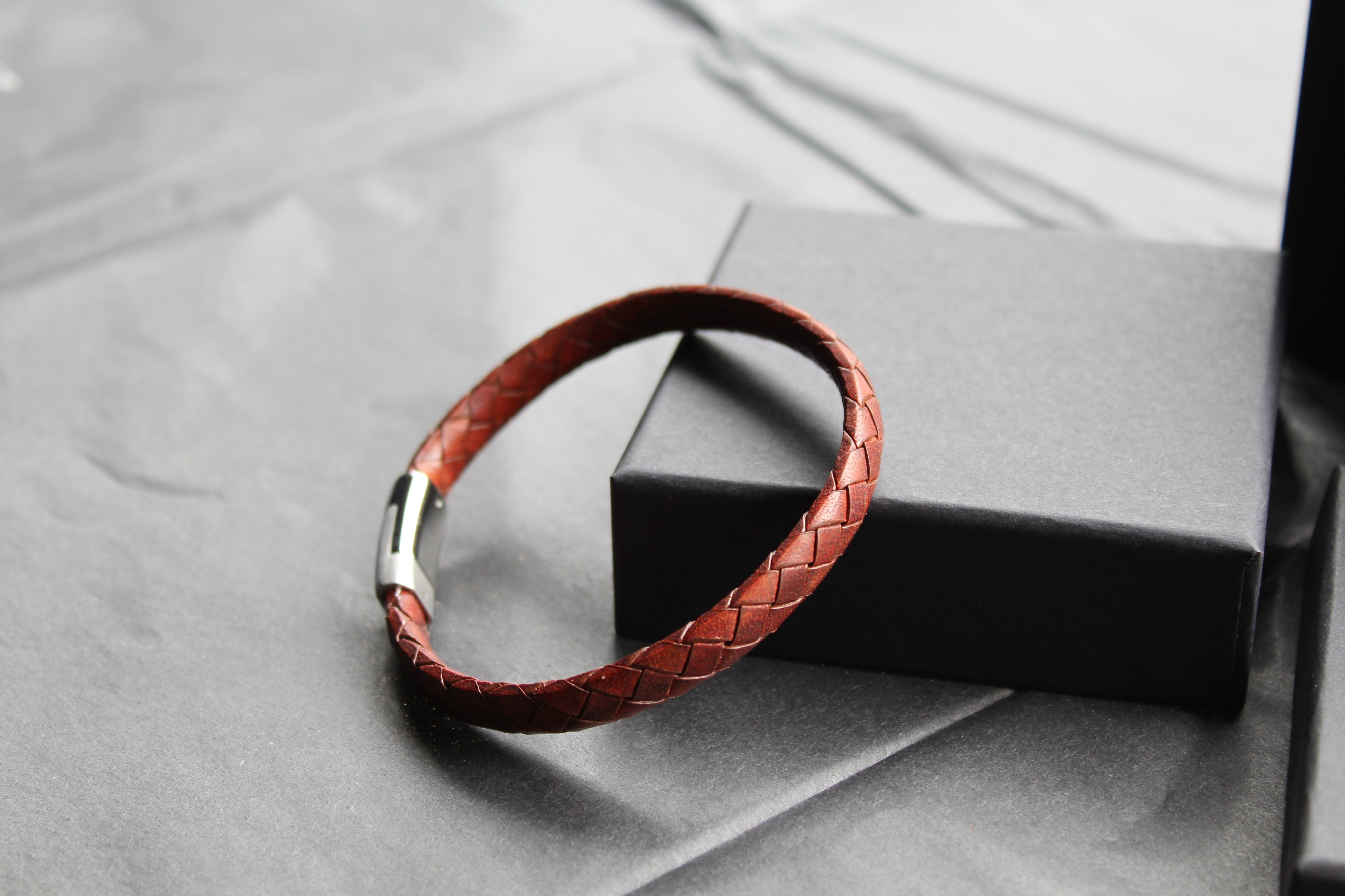 Dark Brown Leather Bracelet Matte & Polished Steel Clasp