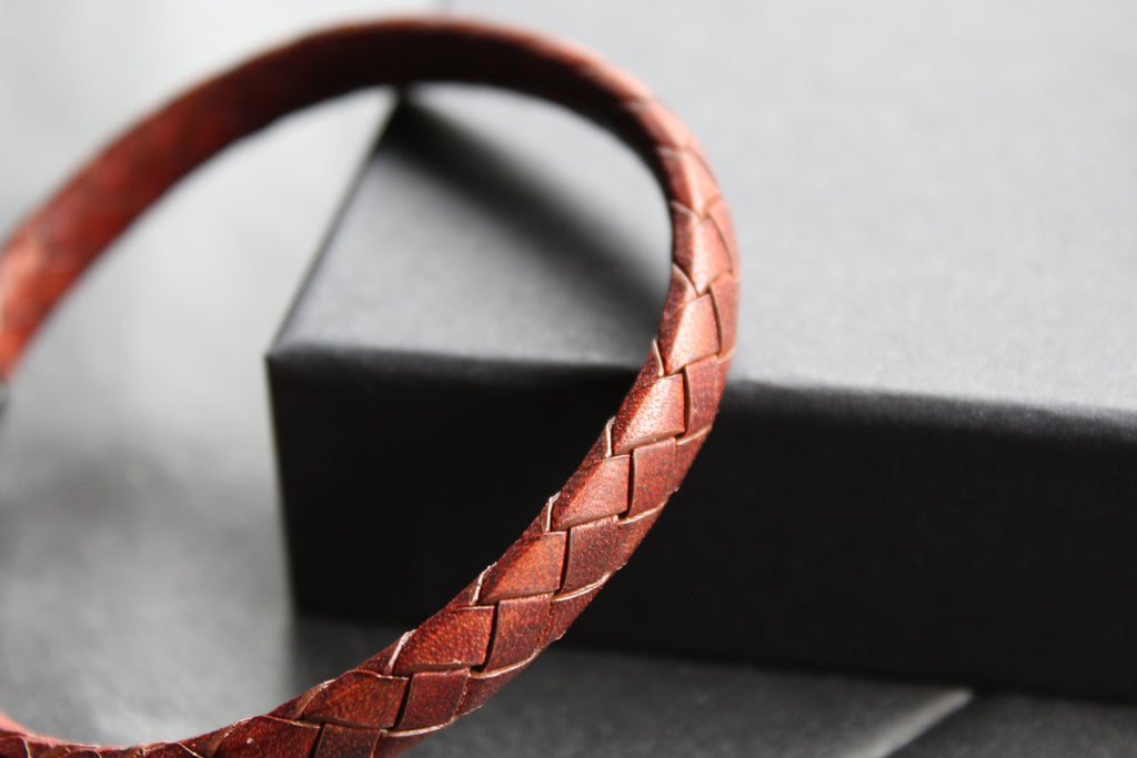 Dark Brown Leather Bracelet Matte & Polished Steel Clasp