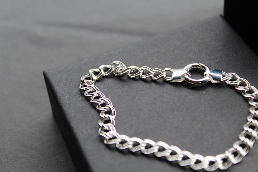Double Linked Silver Curb Chain Bracelet