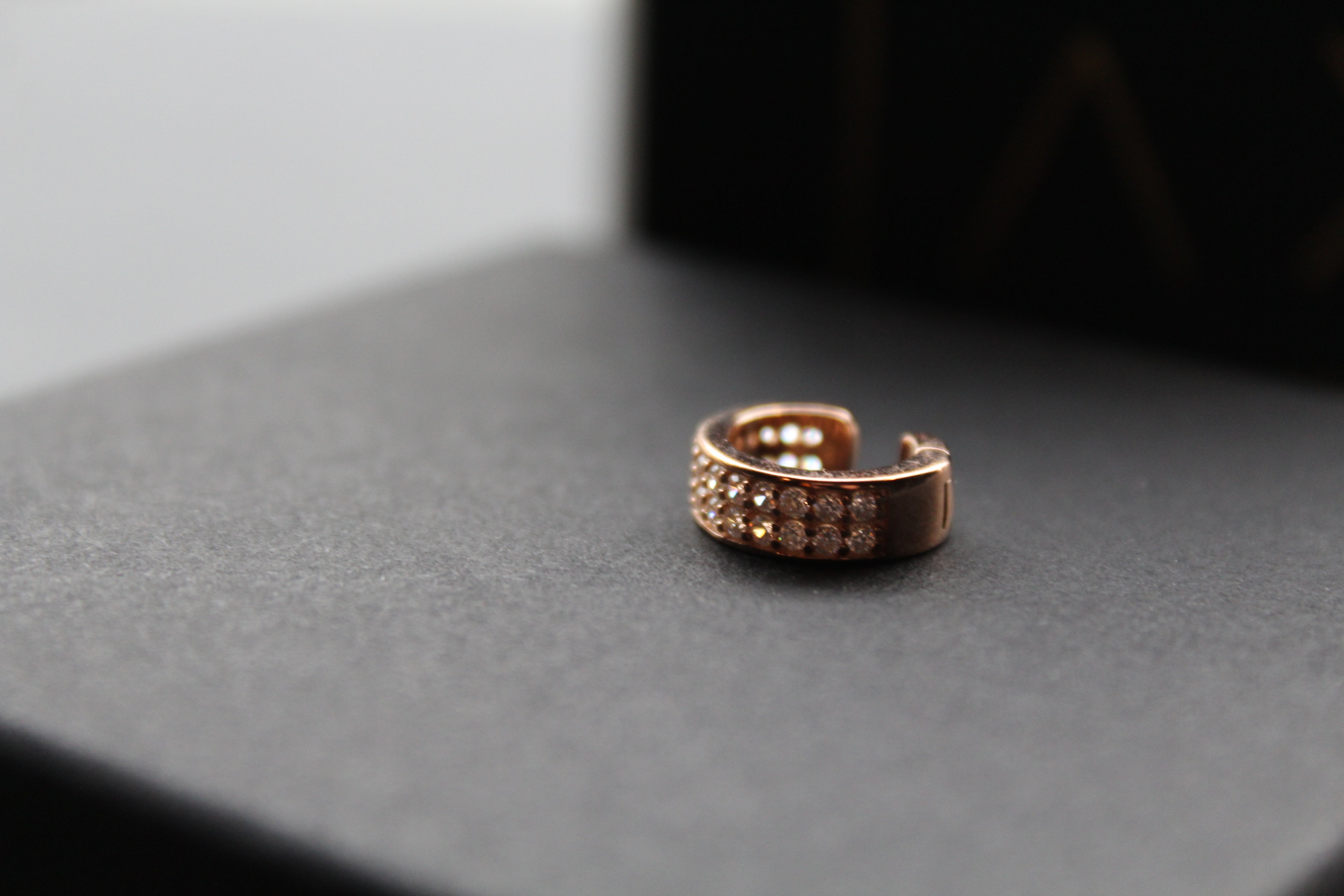 Double Row Rose Gold Ear Cuff Plate with Clear CZ Stones