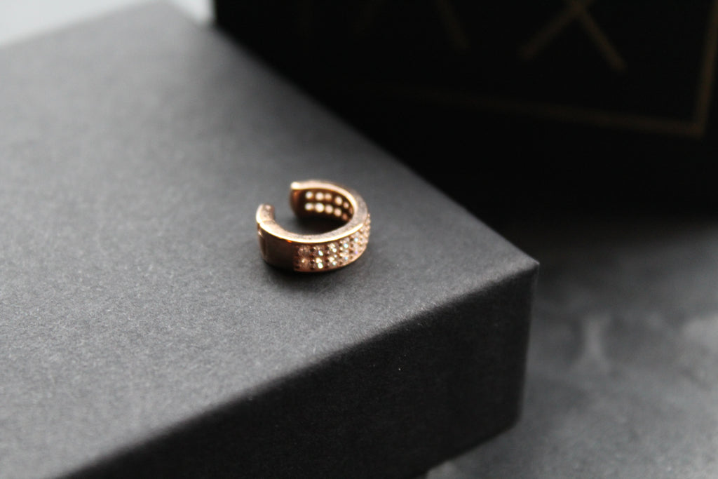 Double Row Rose Gold Ear Cuff Plate with Clear CZ Stones