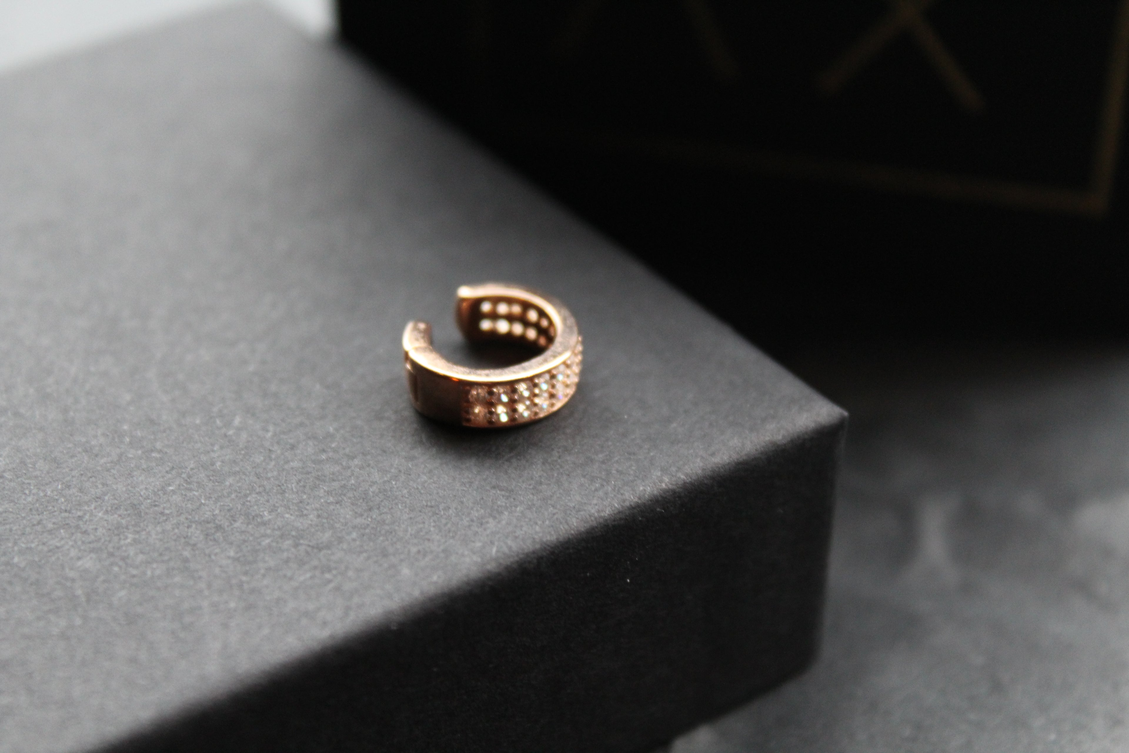 Double Row Rose Gold Ear Cuff Plate with Clear CZ Stones