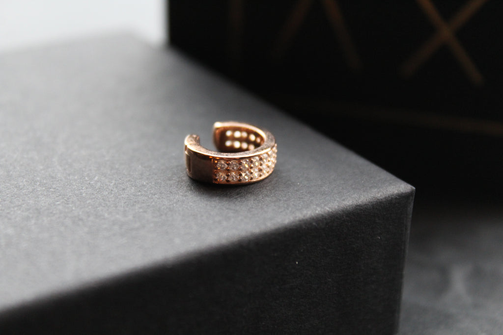 Double Row Rose Gold Ear Cuff Plate with Clear CZ Stones