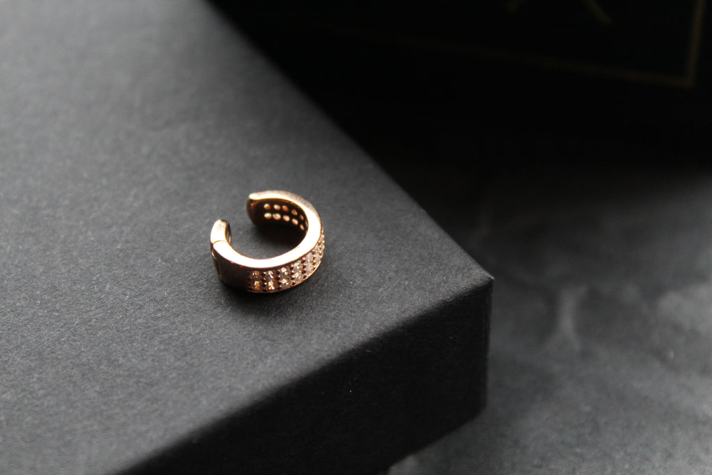 Double Row Rose Gold Ear Cuff Plate with Clear CZ Stones