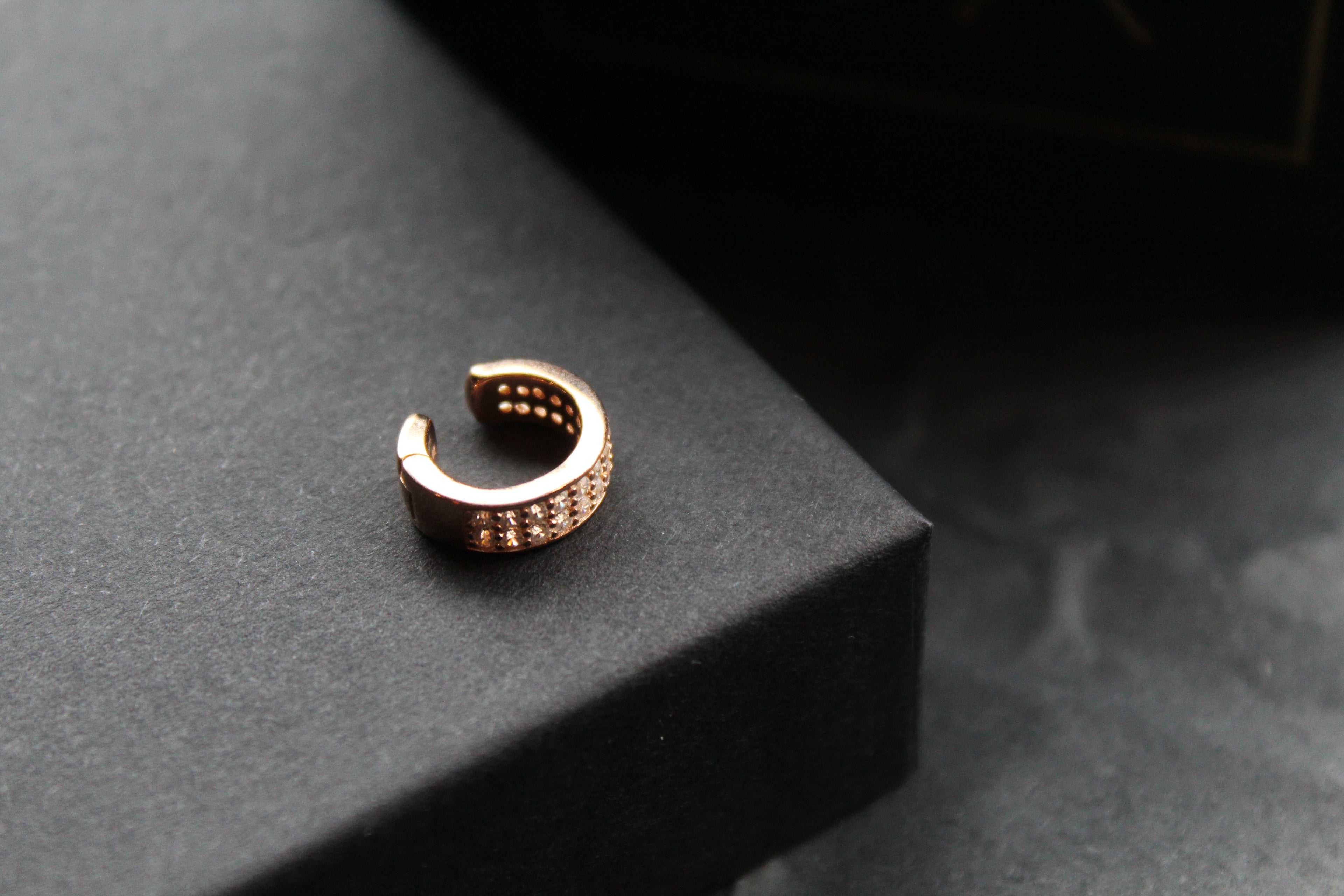 Double Row Rose Gold Ear Cuff Plate with Clear CZ Stones