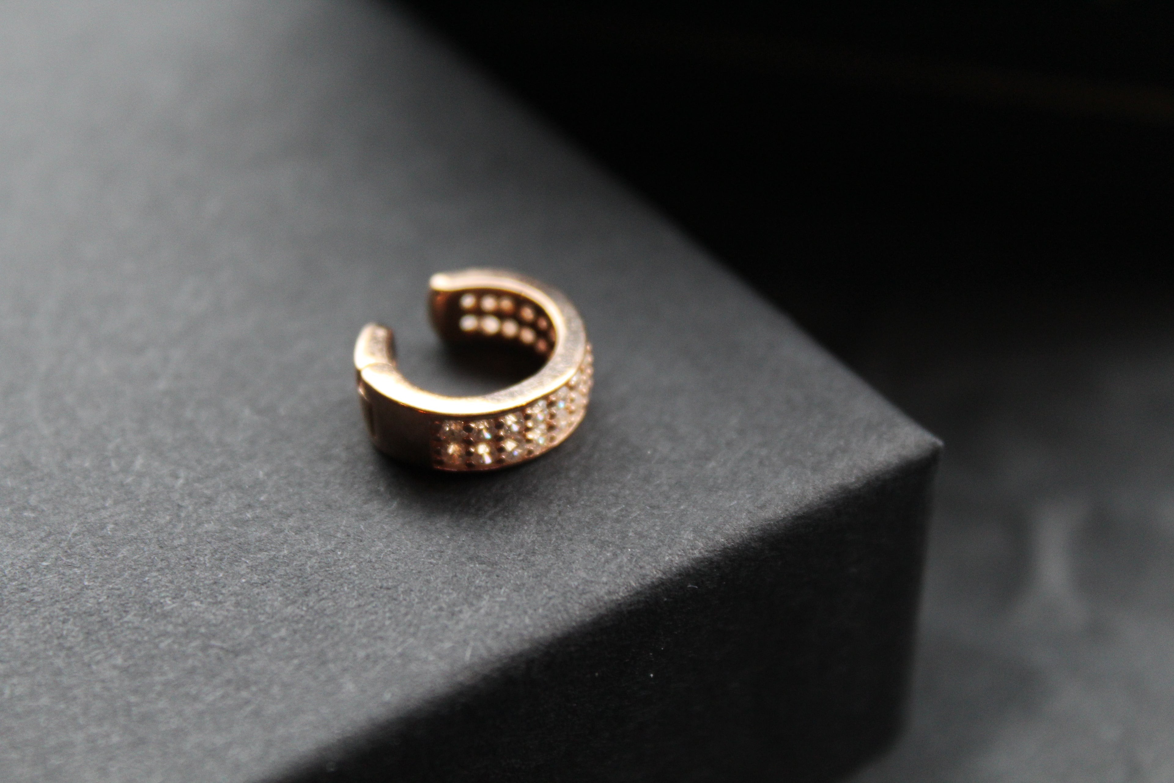 Double Row Rose Gold Ear Cuff Plate with Clear CZ Stones