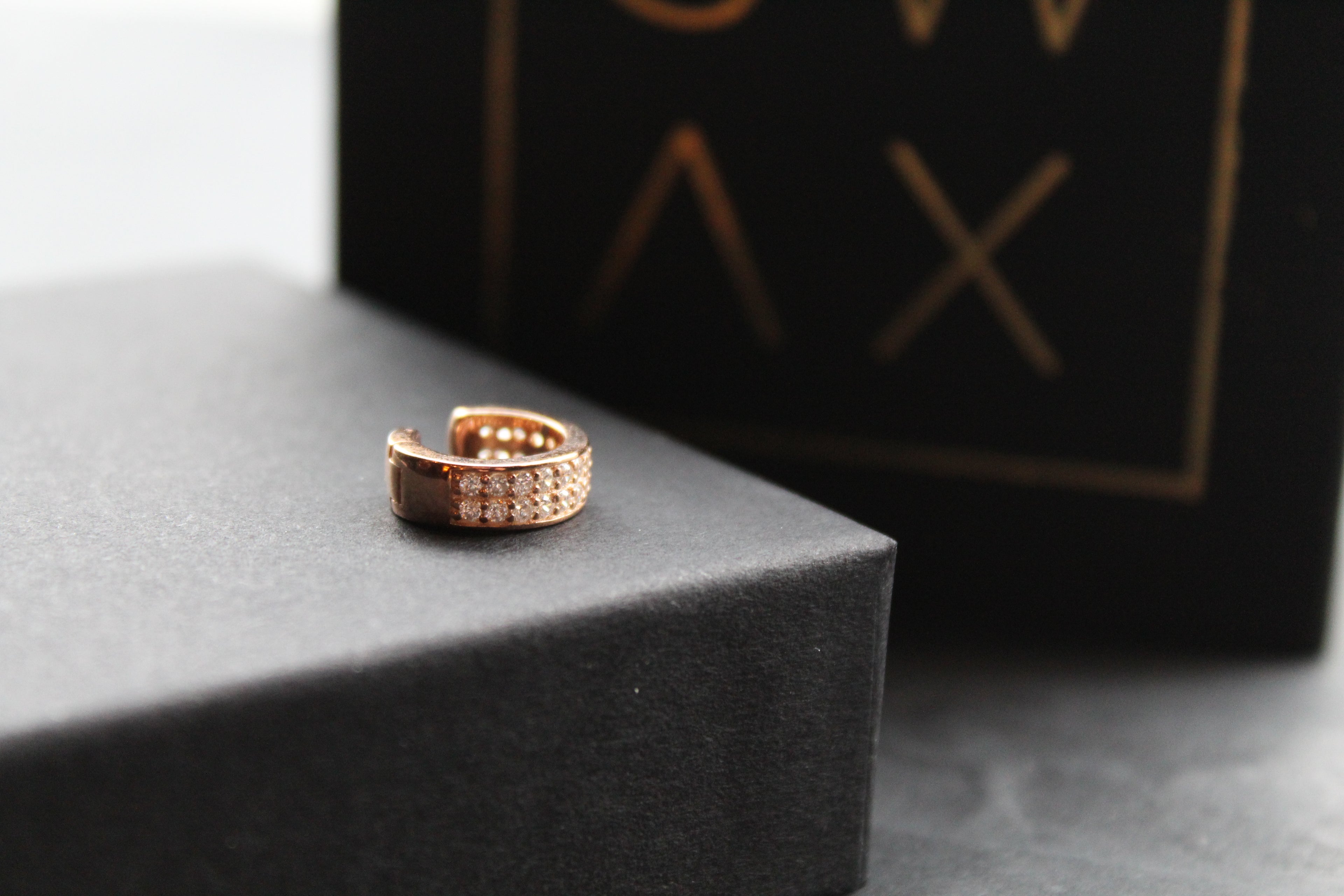 Double Row Rose Gold Ear Cuff Plate with Clear CZ Stones