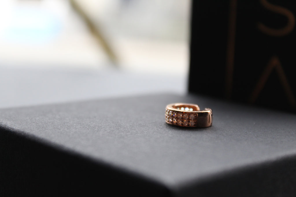 Double Row Rose Gold Ear Cuff Plate with Clear CZ Stones