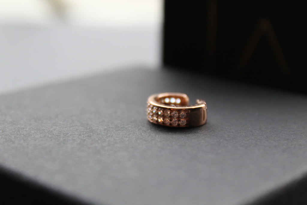 Double Row Rose Gold Ear Cuff Plate with Clear CZ Stones