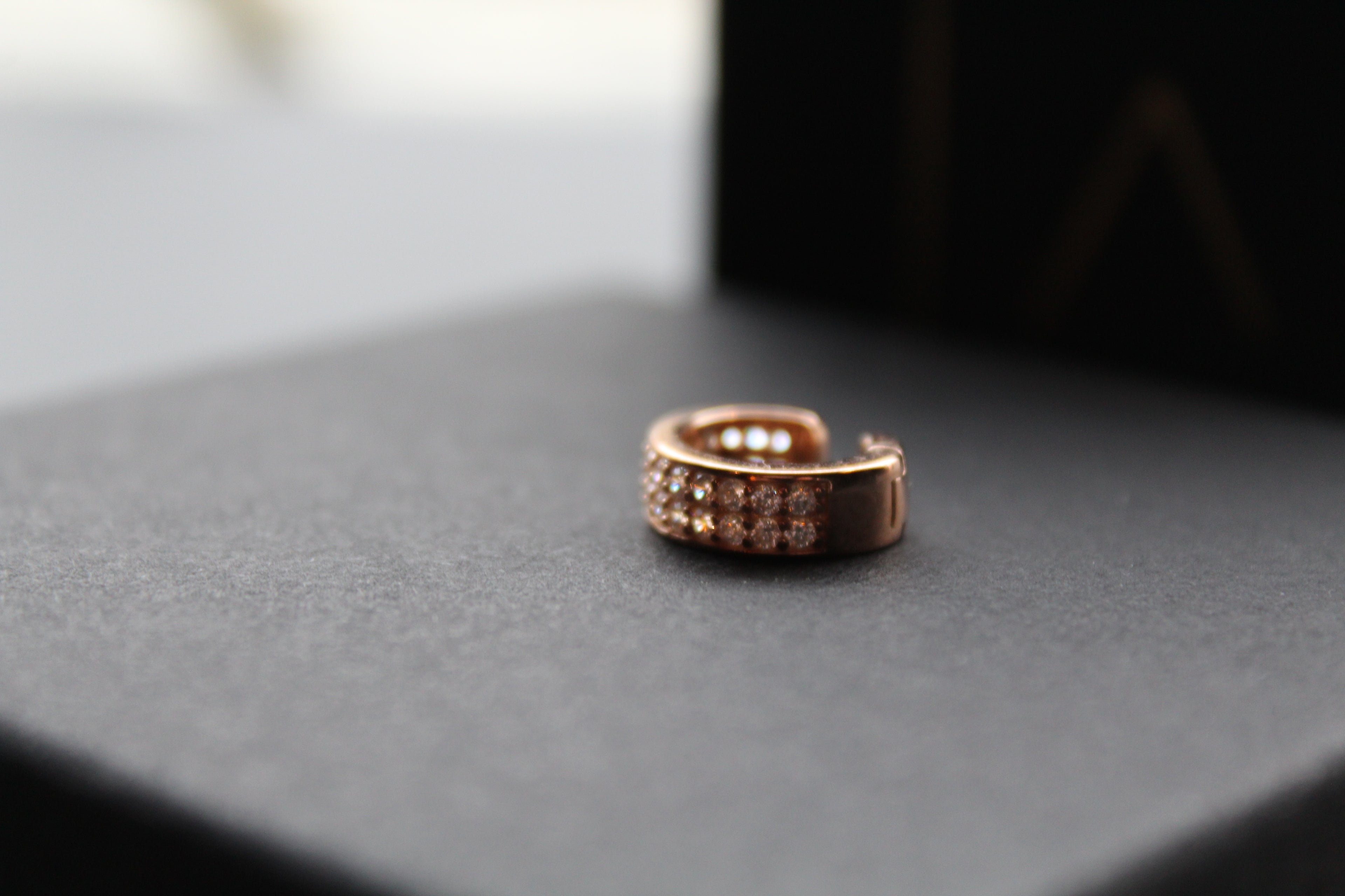 Double Row Rose Gold Ear Cuff Plate with Clear CZ Stones