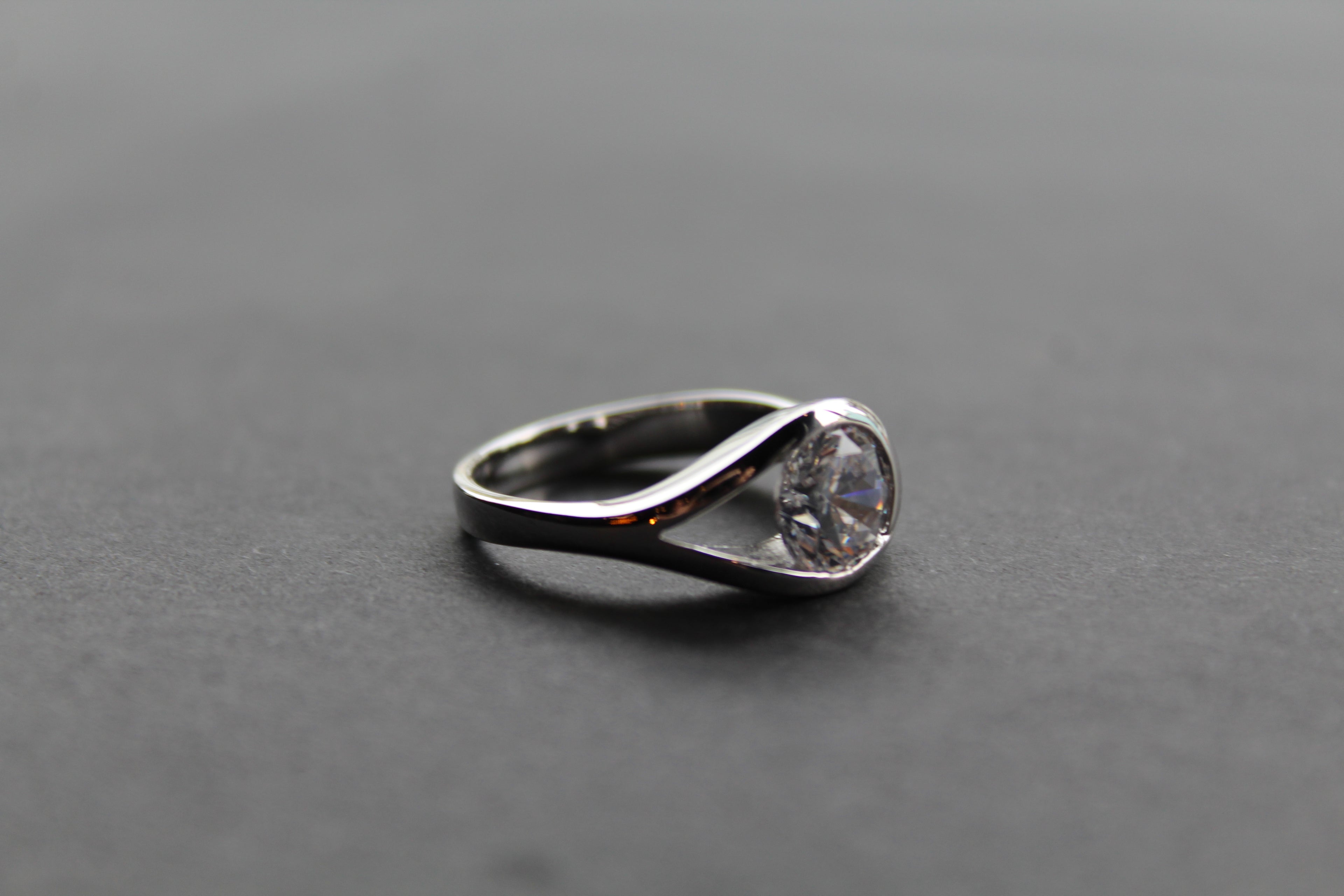 Elegant Silver and Clear CZ Solitaire Eye Ring