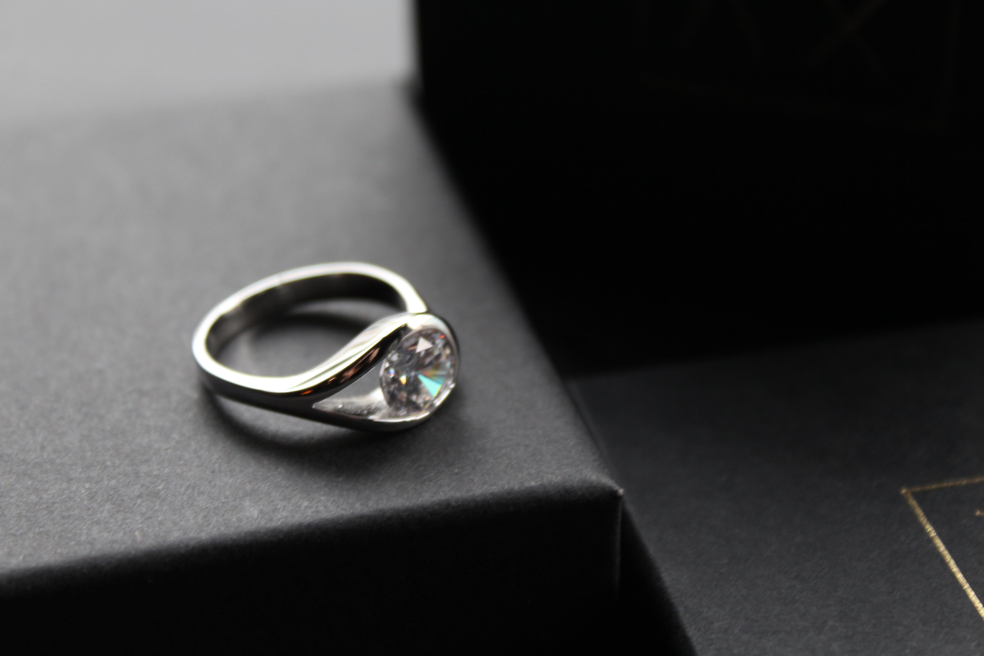 Elegant Silver and Clear CZ Solitaire Eye Ring