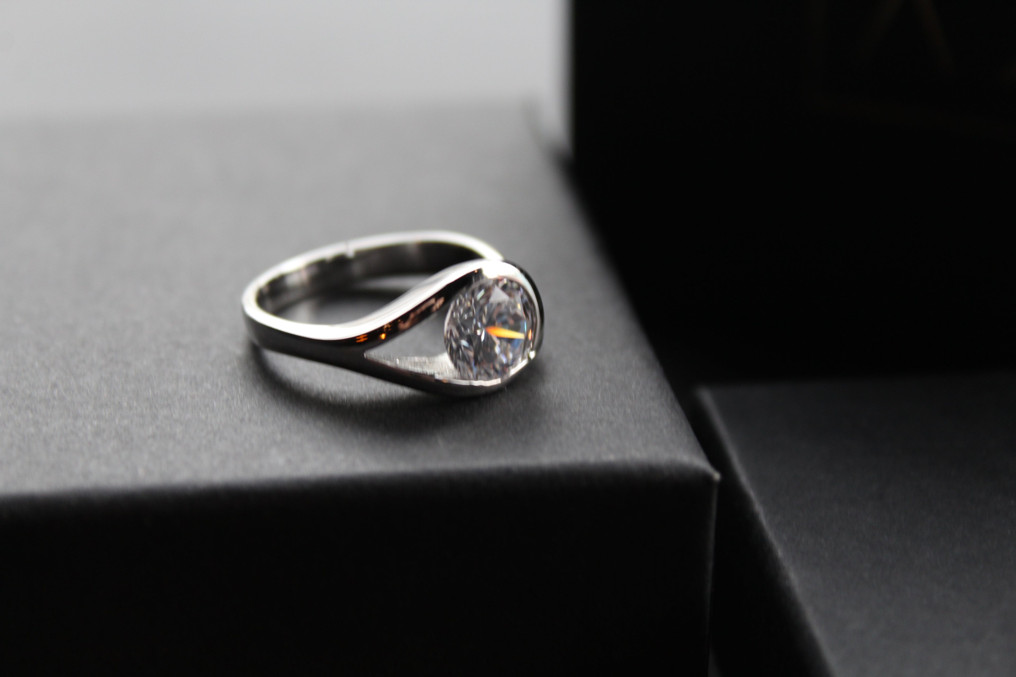 Elegant Silver and Clear CZ Solitaire Eye Ring