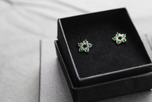 Load image into Gallery viewer, Emerald CZ Flower Earrings
