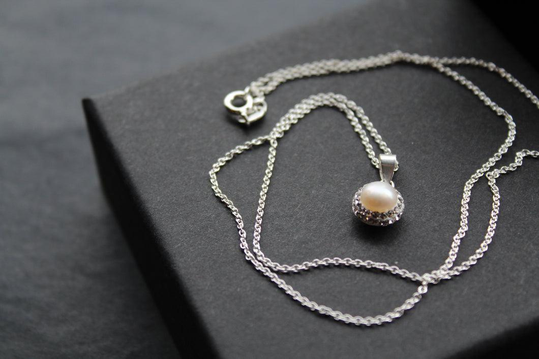 Freshwater Pearl & CZ Crystal Necklace
