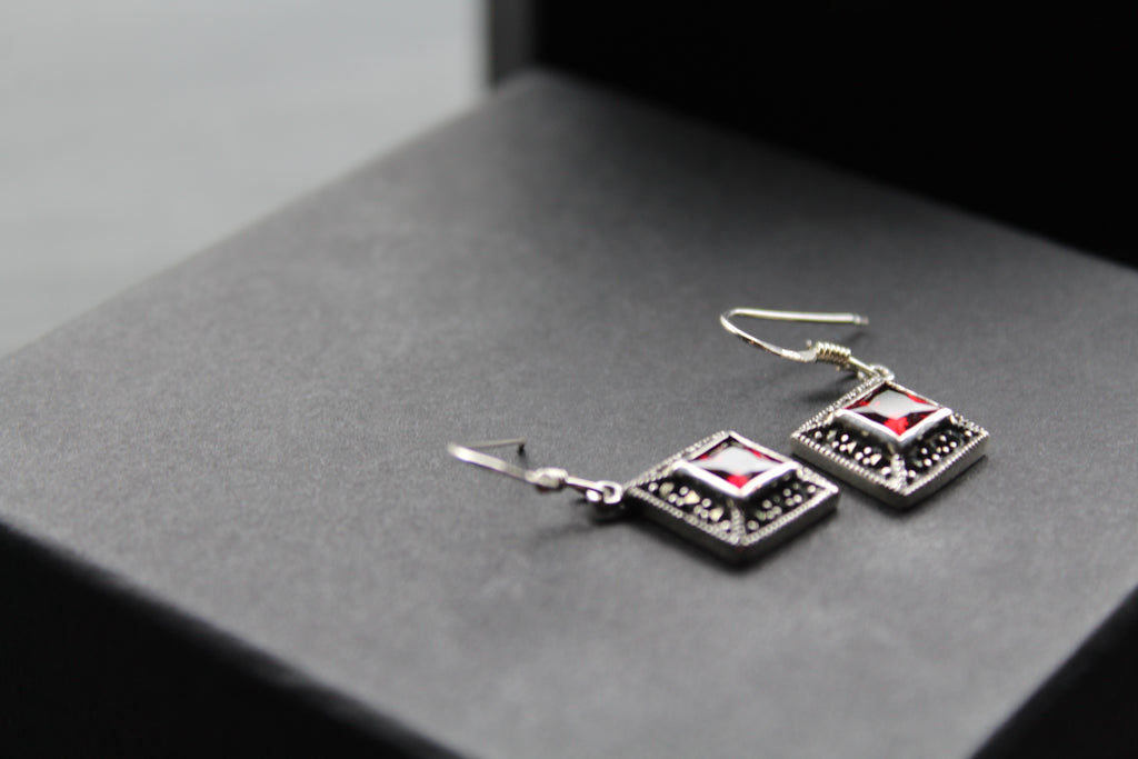 Garnet CZ Drop Earrings