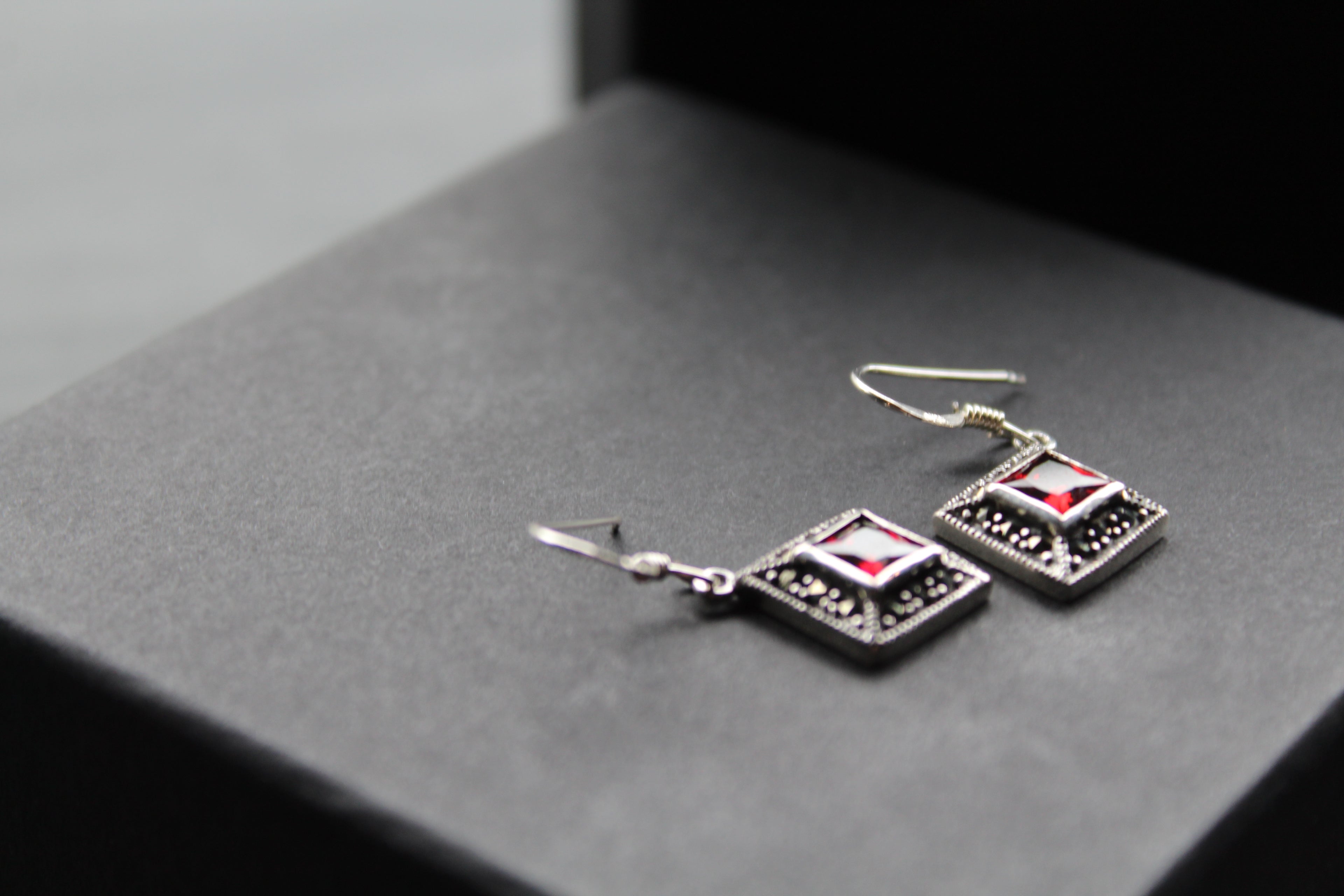 Garnet CZ Drop Earrings