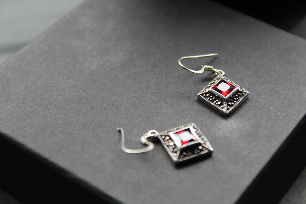 Garnet CZ Drop Earrings