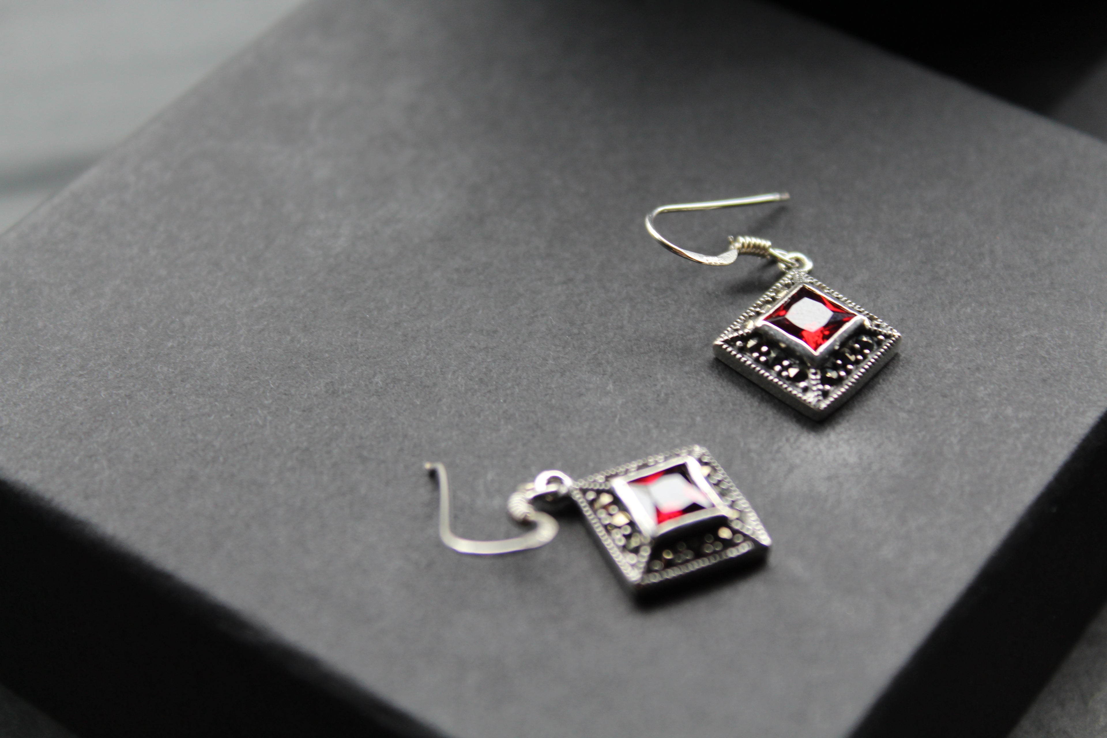 Garnet CZ Drop Earrings