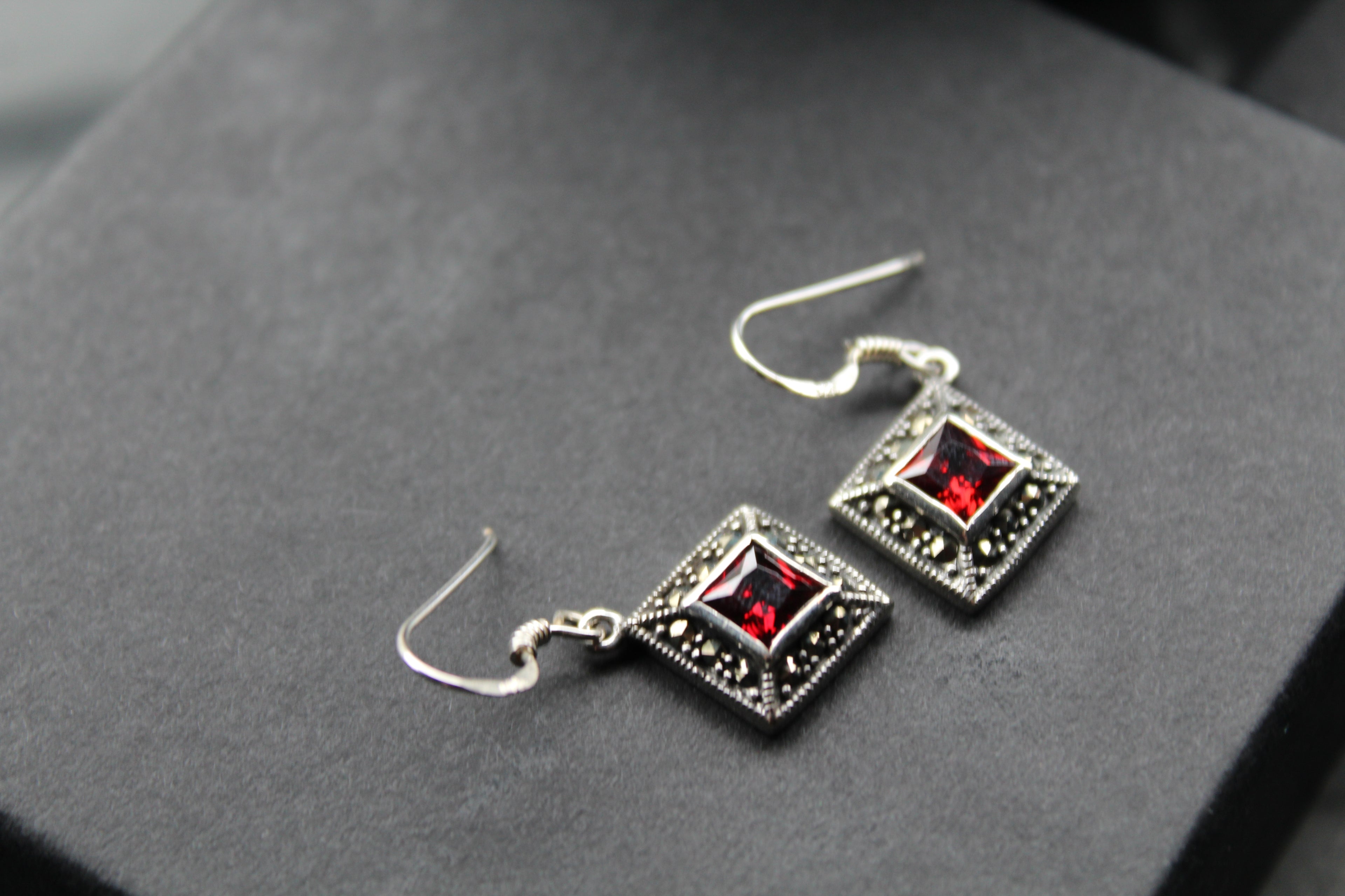 Garnet CZ Drop Earrings