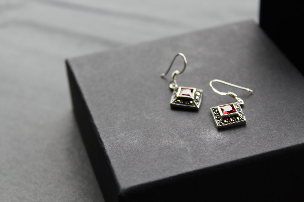 Garnet CZ Drop Earrings