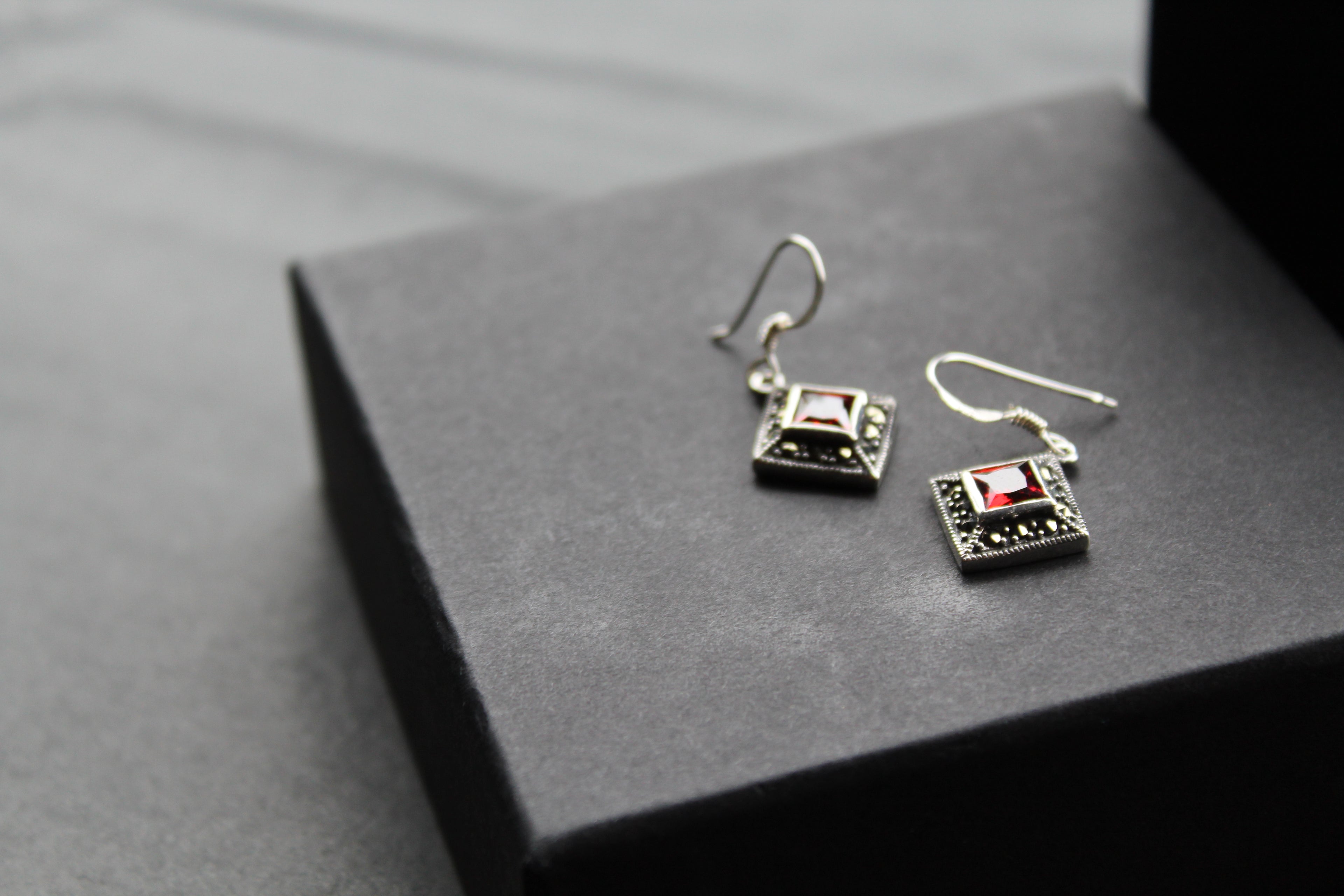 Garnet CZ Drop Earrings