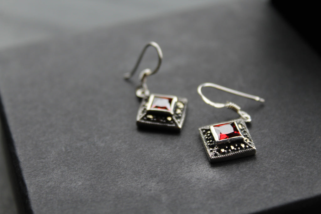 Garnet CZ Drop Earrings