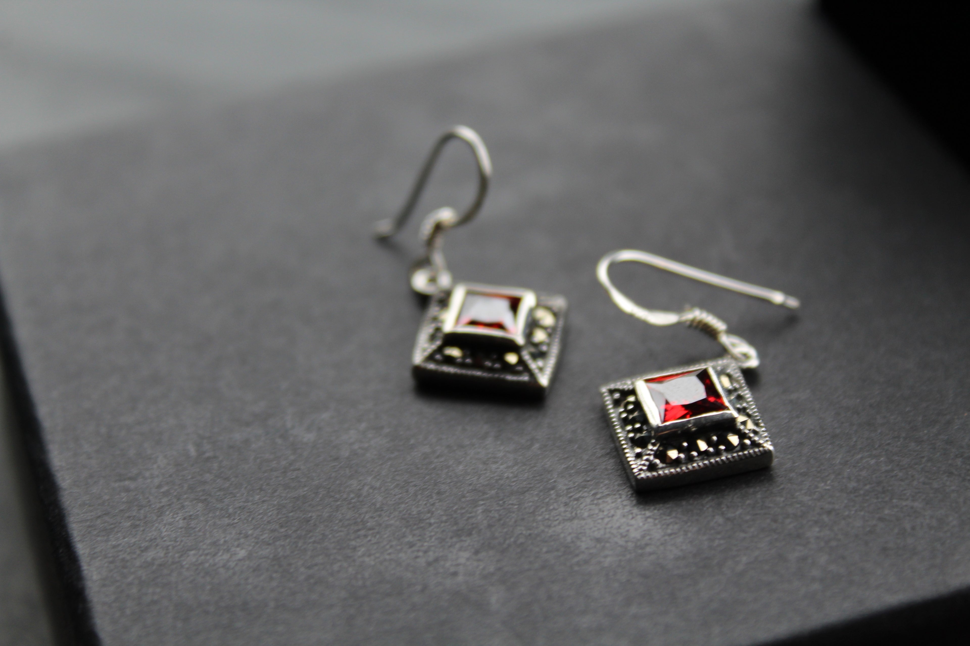 Garnet CZ Drop Earrings