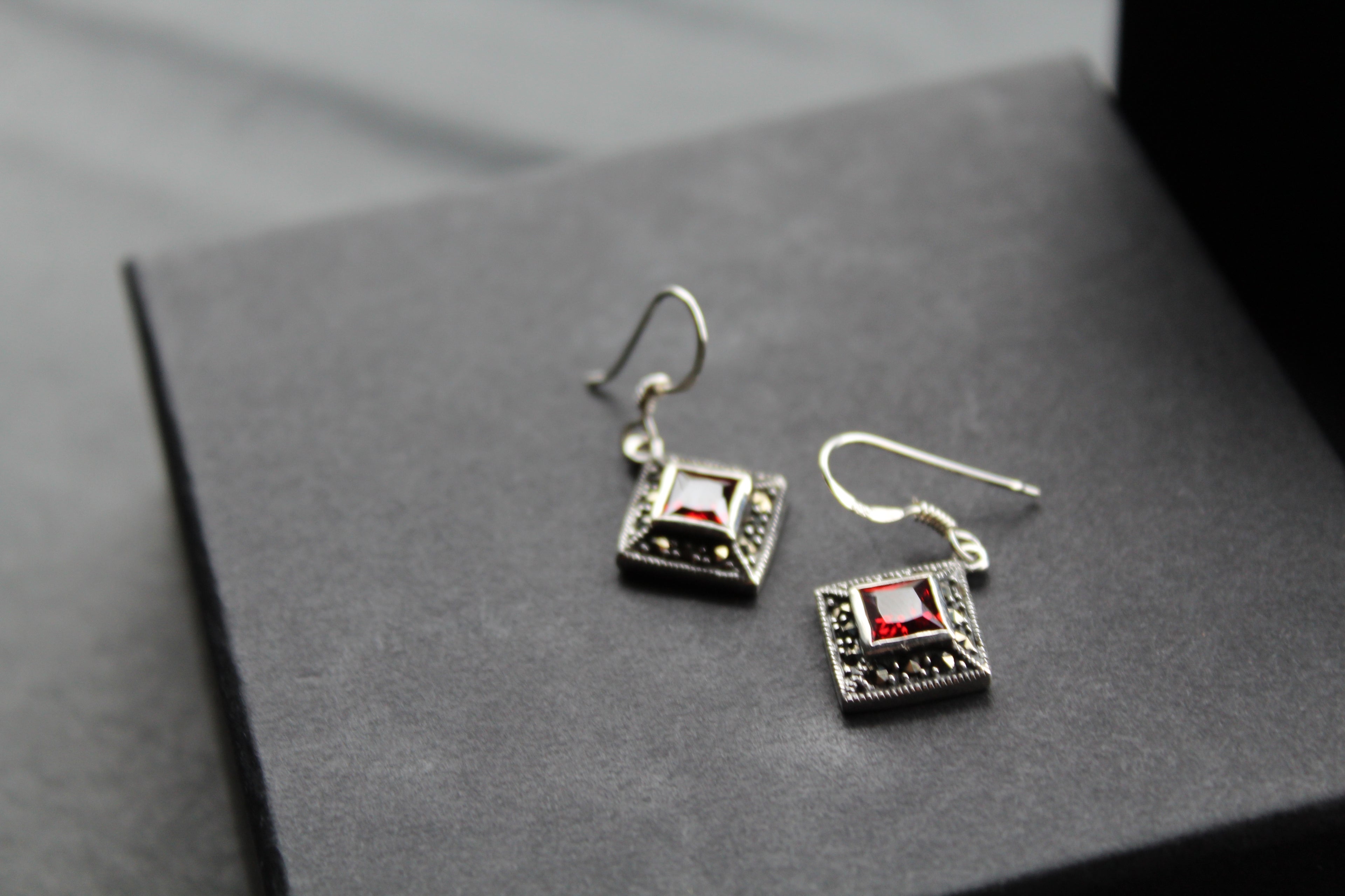 Garnet CZ Drop Earrings