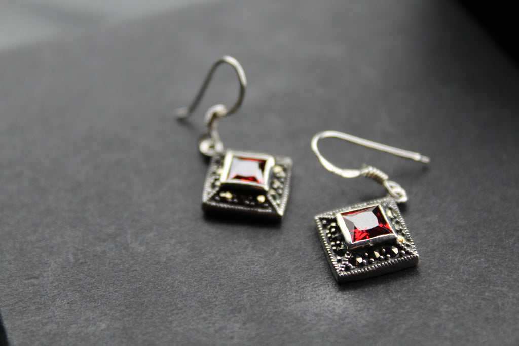 Garnet CZ Drop Earrings
