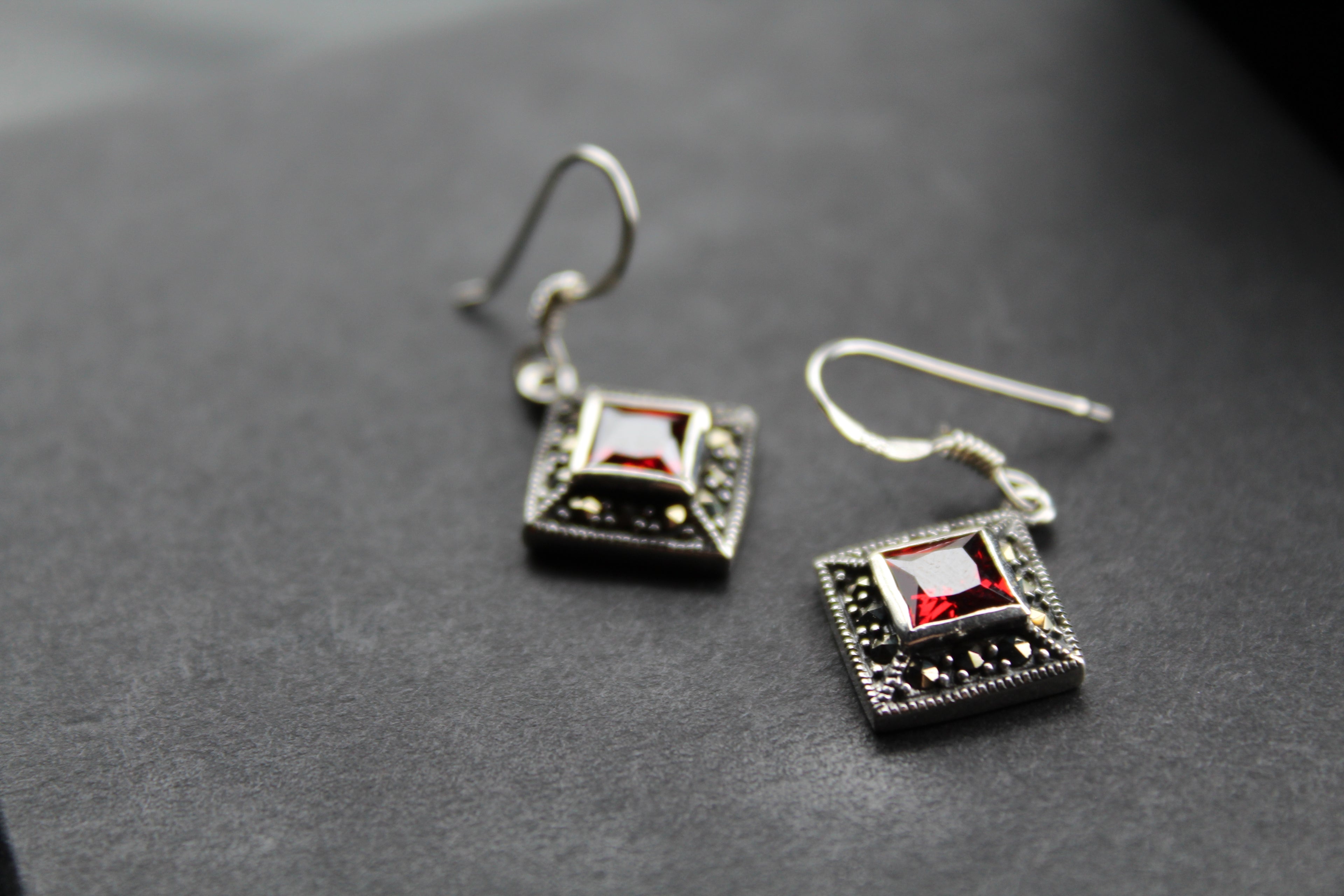 Garnet CZ Drop Earrings