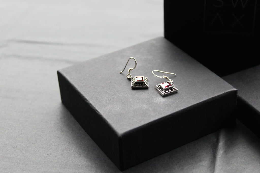 Garnet CZ Drop Earrings