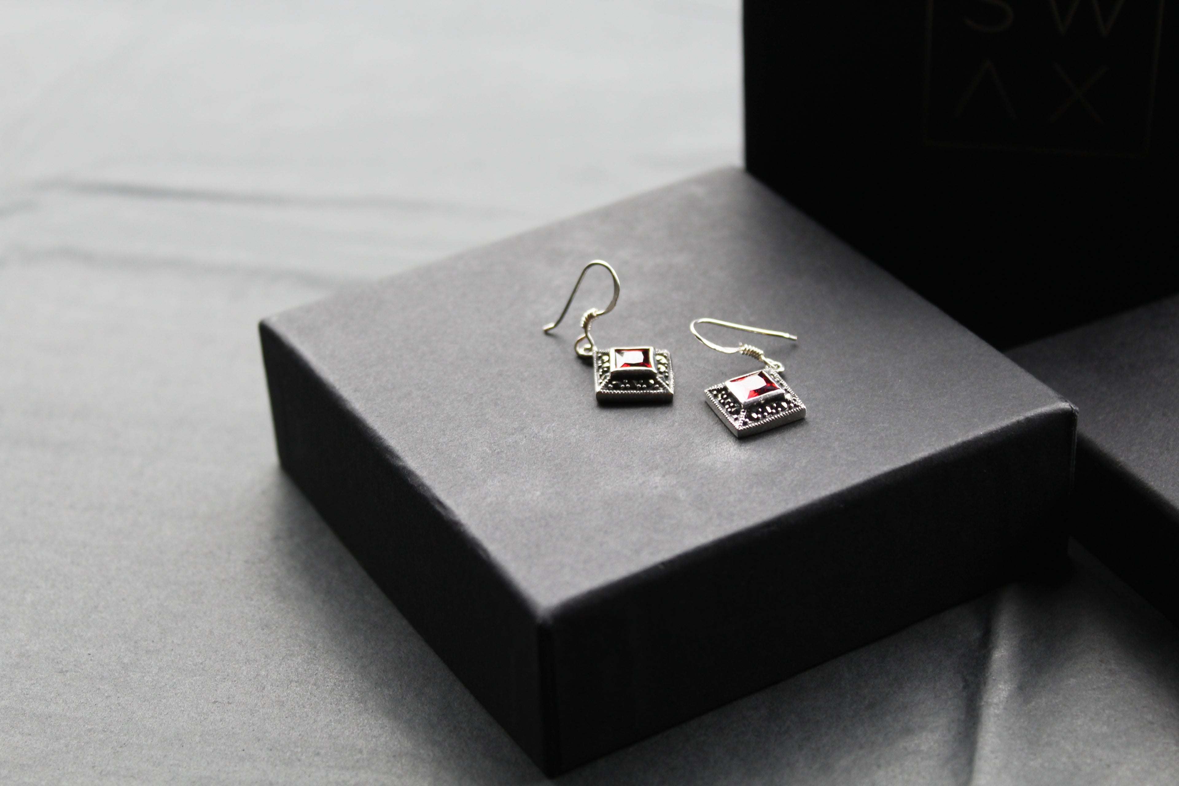 Garnet CZ Drop Earrings