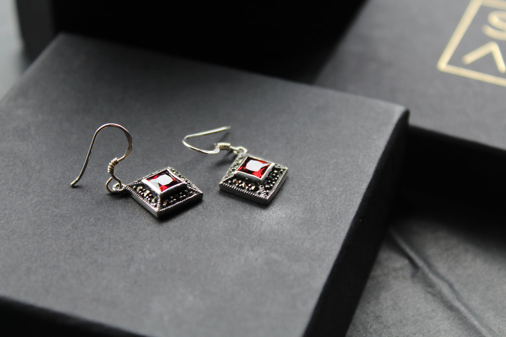 Garnet CZ Drop Earrings