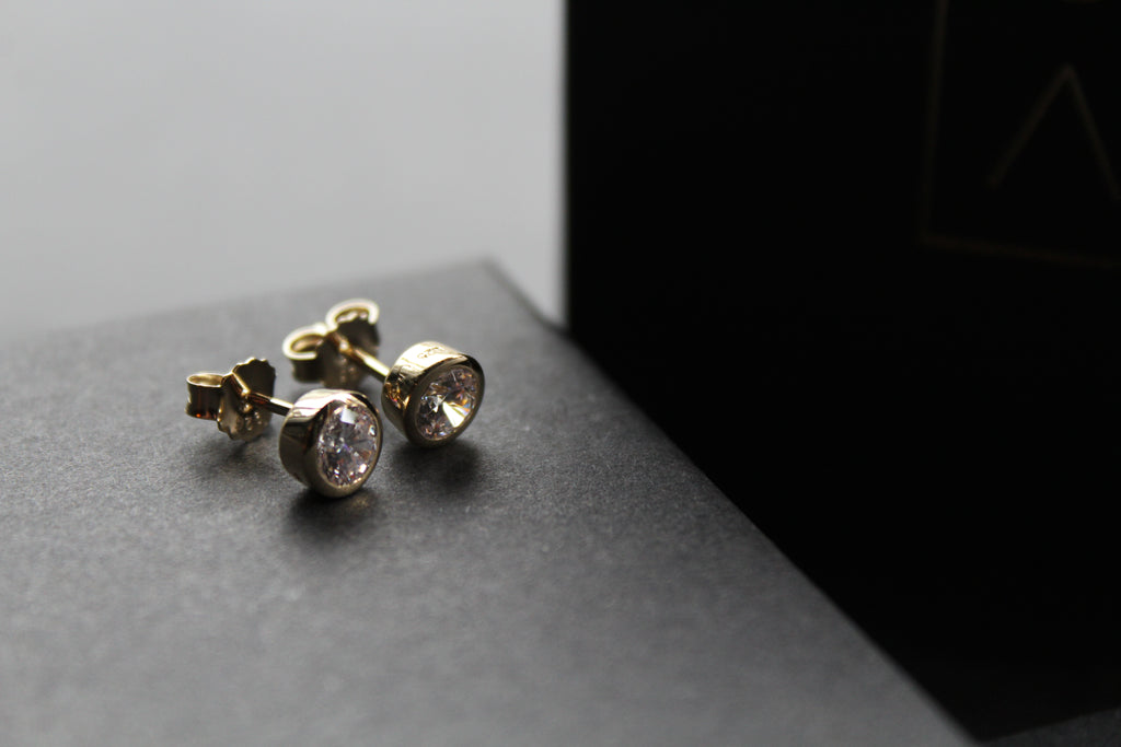 Gold Plated Clear CZ Stud Earrings