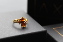 Load image into Gallery viewer, Gold Plated Cognac Amber Bee Ring

