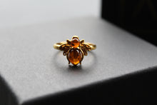 Load image into Gallery viewer, Gold Plated Cognac Amber Bee Ring
