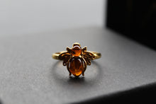 Load image into Gallery viewer, Gold Plated Cognac Amber Bee Ring
