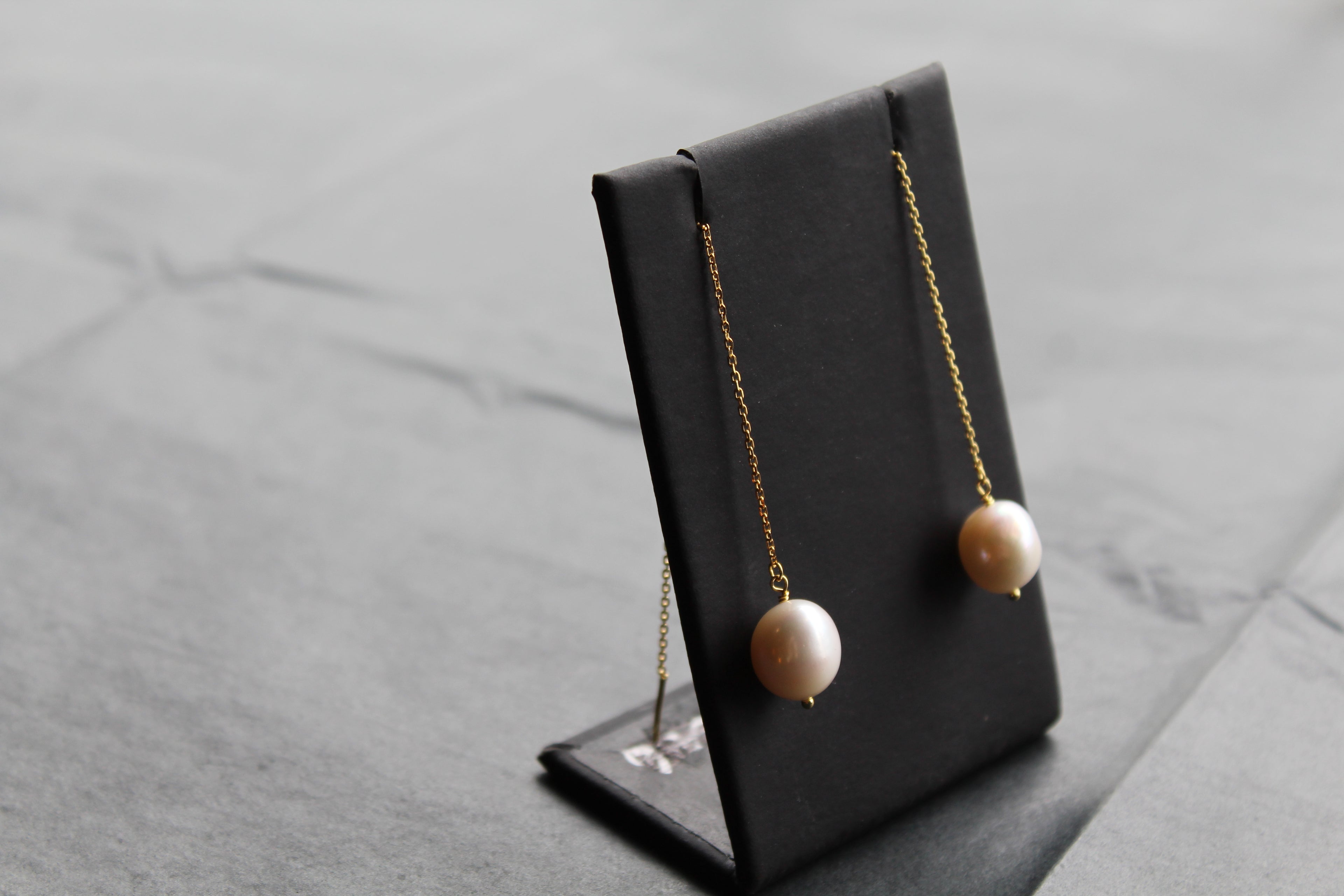 Gold Plated Fresh Water Pearl Pull Through Earrings