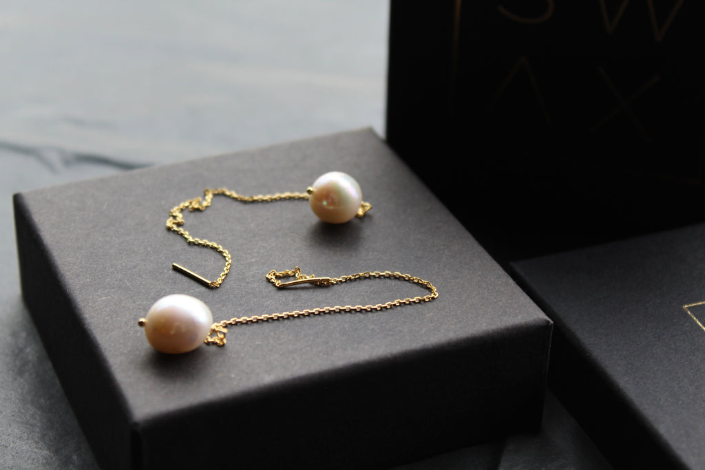 Gold Plated Fresh Water Pearl Pull Through Earrings