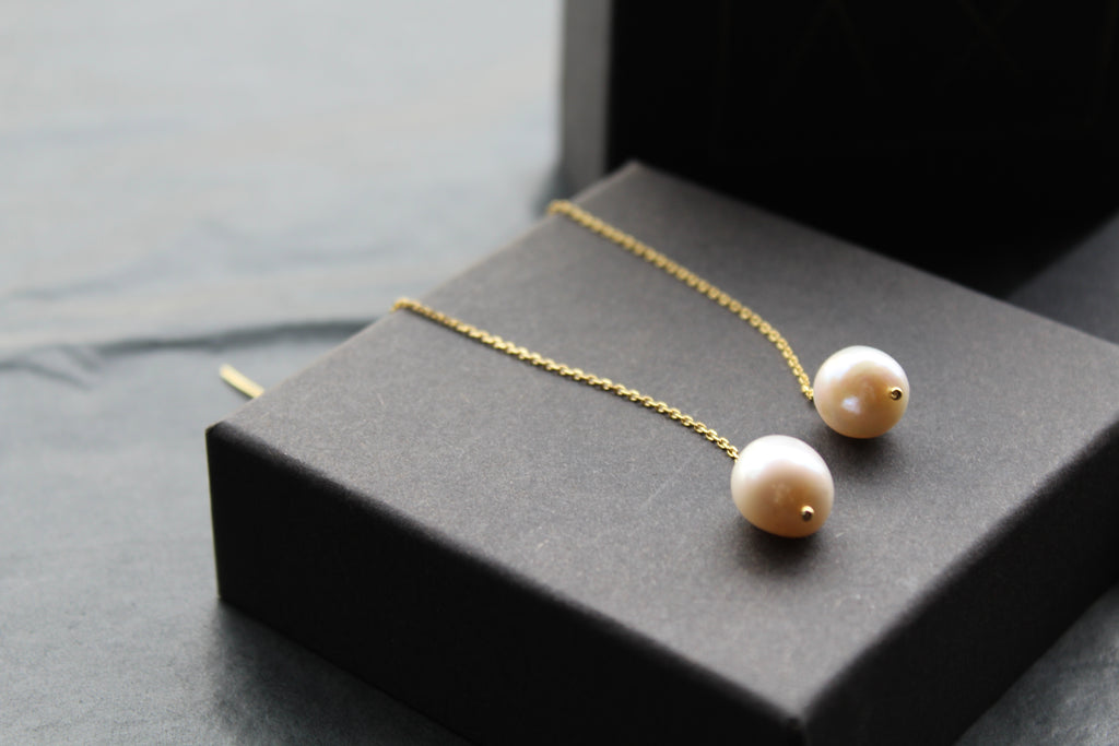 Gold Plated Fresh Water Pearl Pull Through Earrings