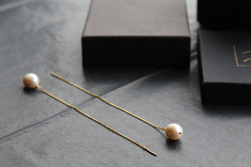 Gold Plated Fresh Water Pearl Pull Through Earrings