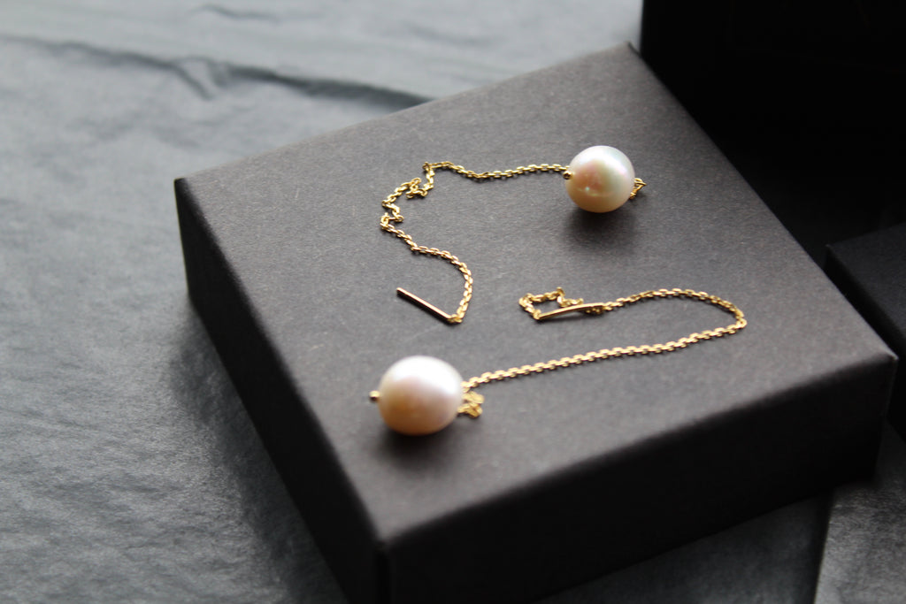 Gold Plated Fresh Water Pearl Pull Through Earrings