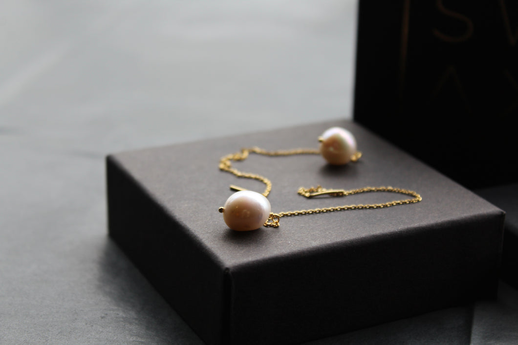 Gold Plated Fresh Water Pearl Pull Through Earrings