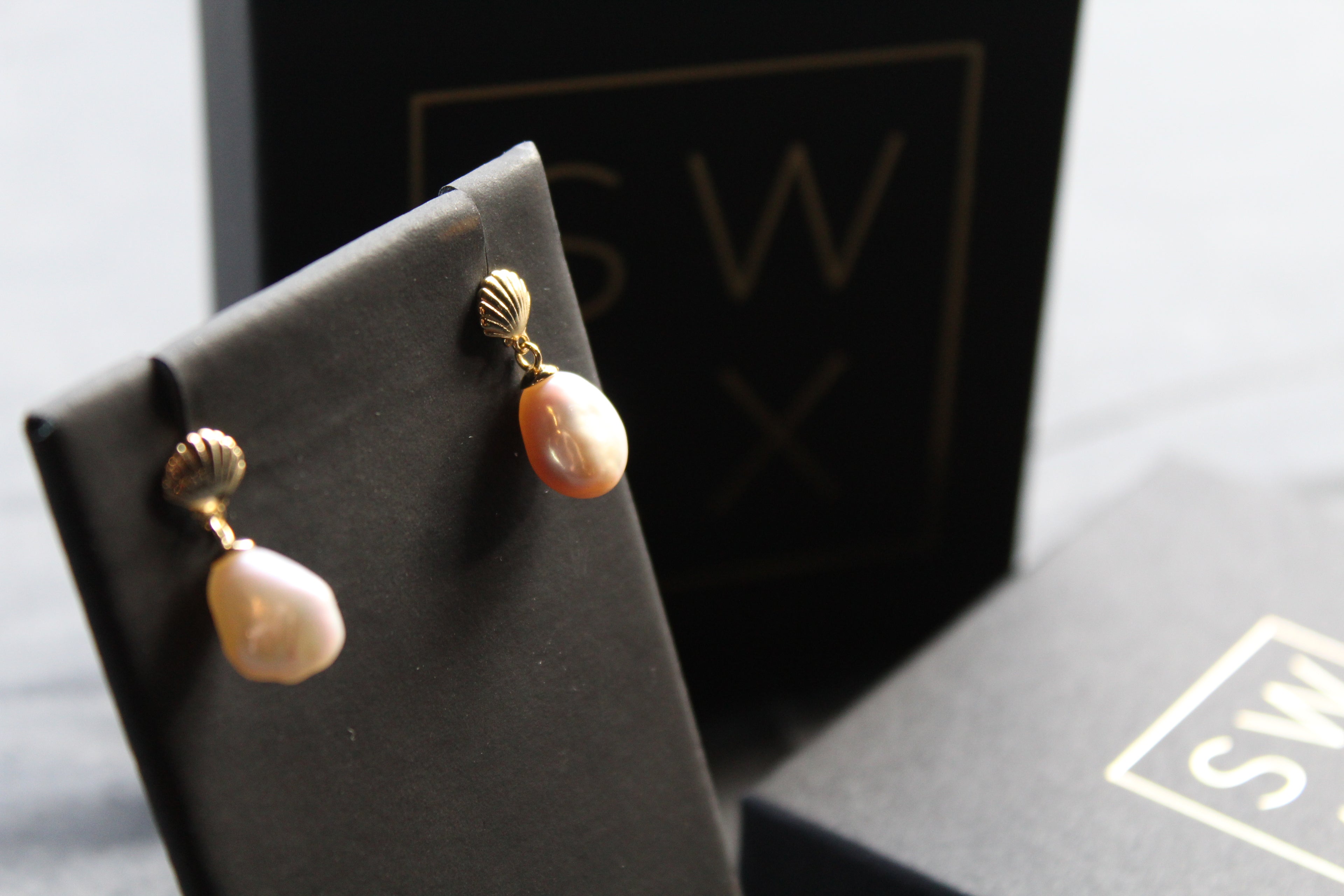 Gold Plated Shell Studs with Keshi Pearl Drop