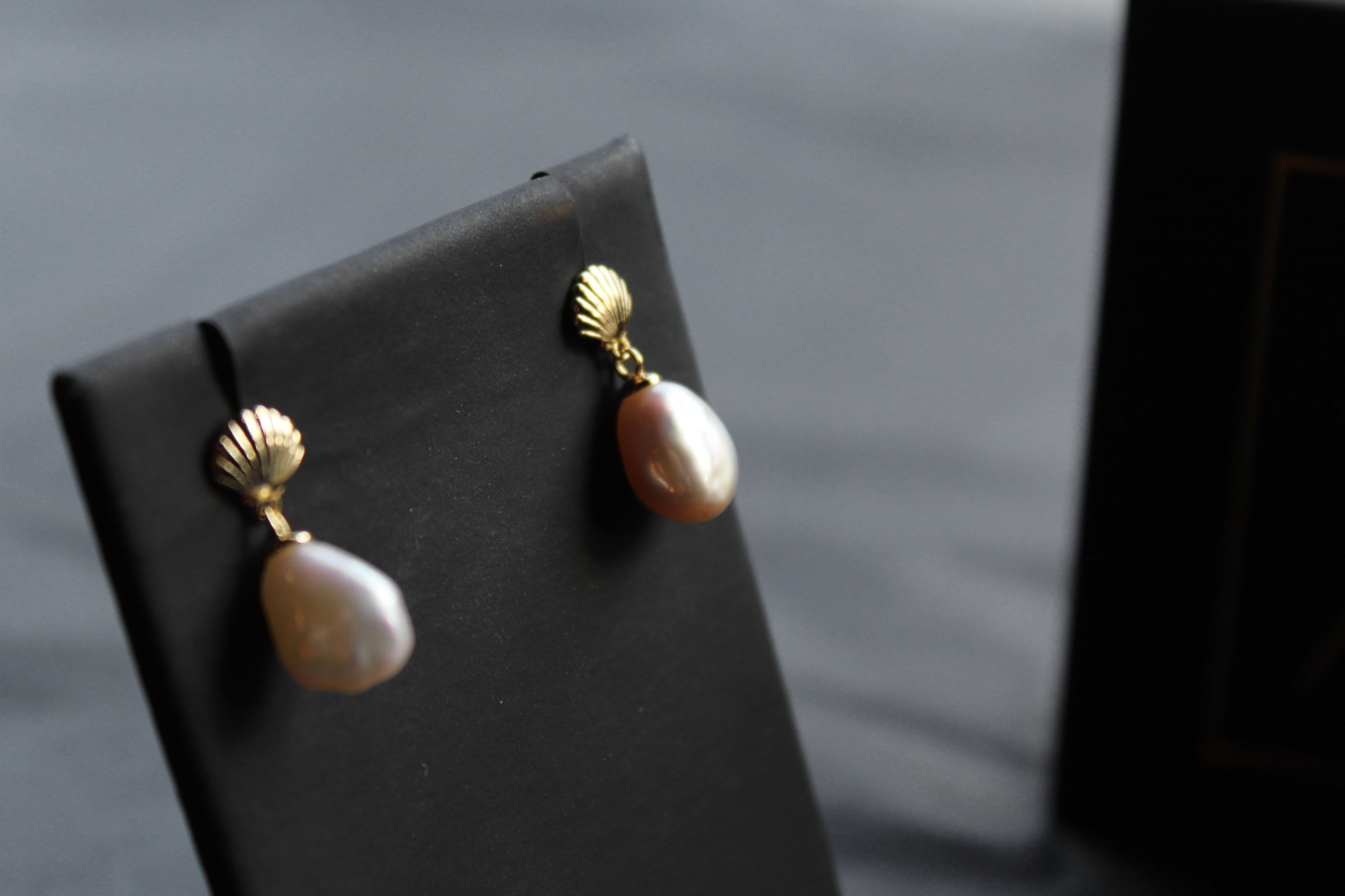 Gold Plated Shell Studs with Keshi Pearl Drop
