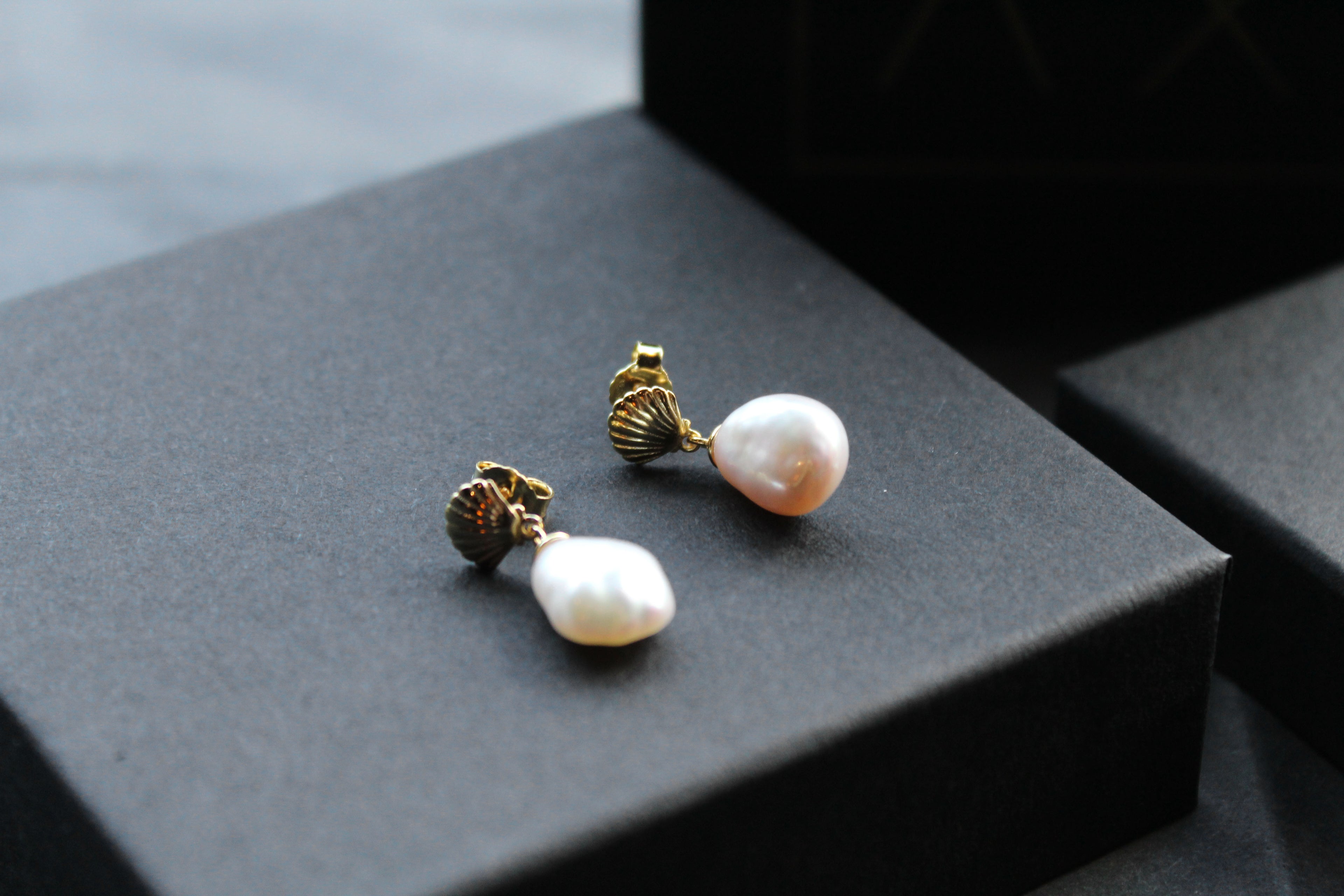 Gold Plated Shell Studs with Keshi Pearl Drop