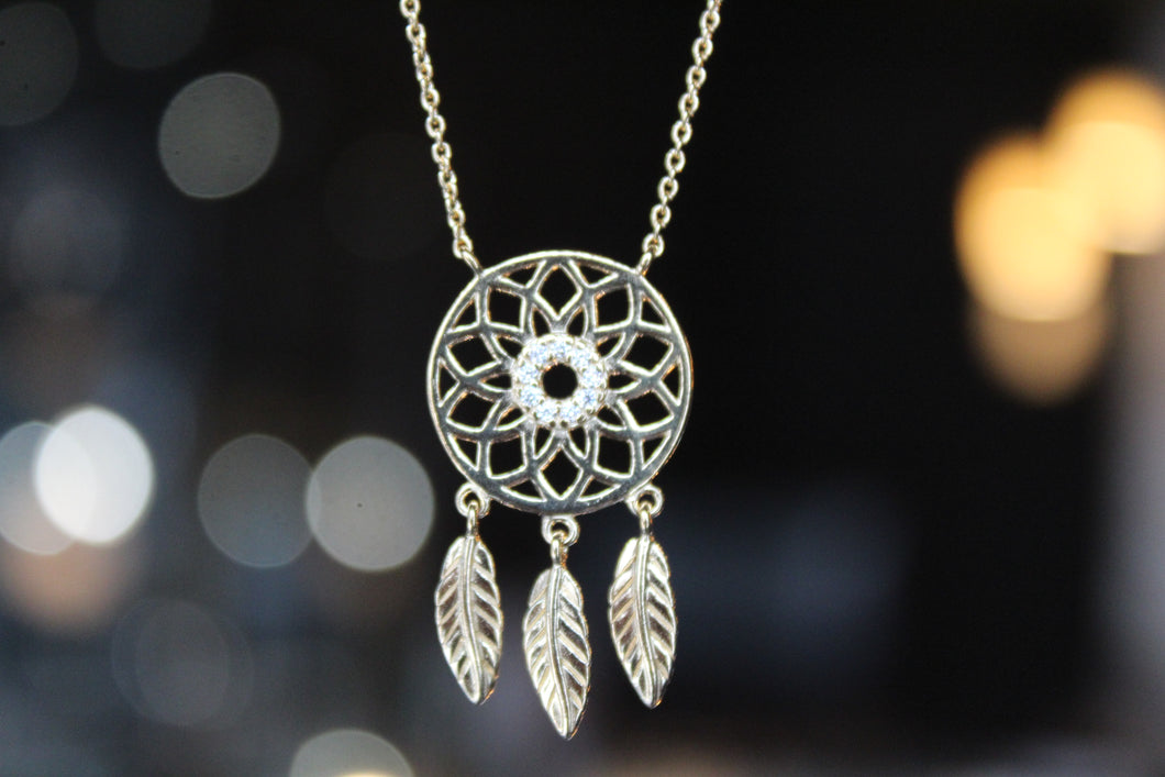Gold Plated Silver Dream Catcher Necklace