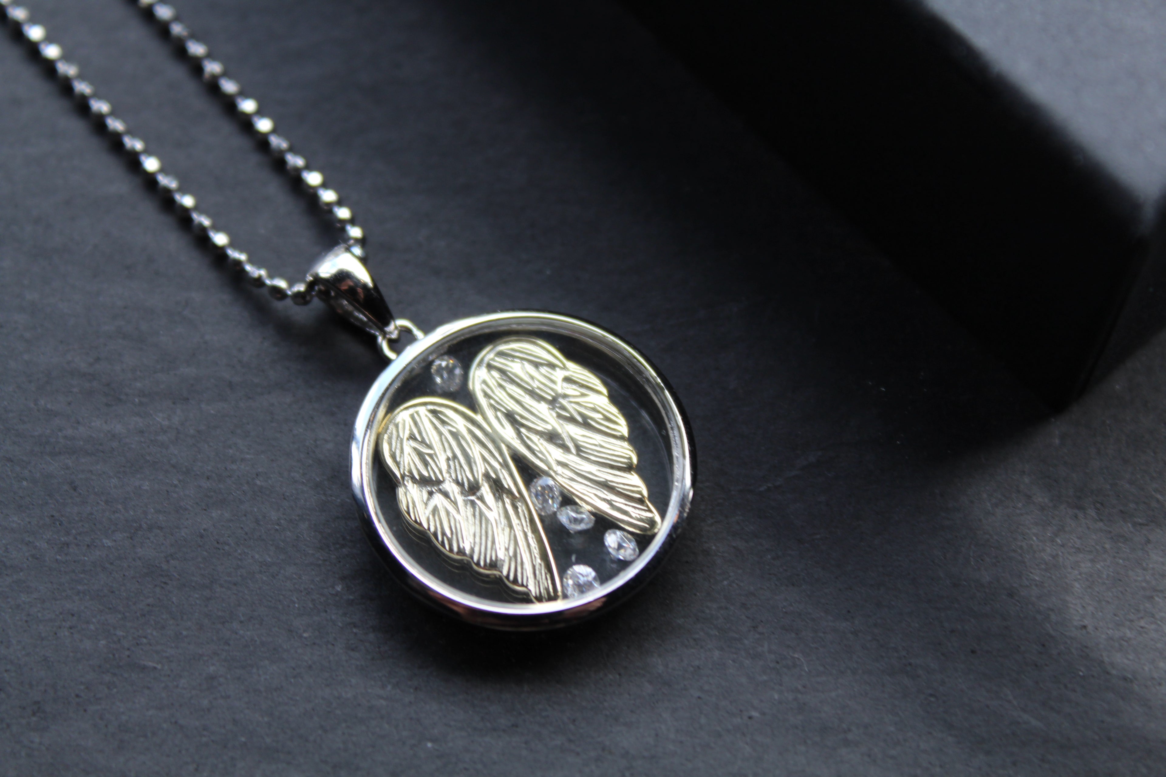 Gold Vermeil Angel Wings Pendant with Clear CZ Stones
